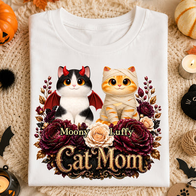 Cats Halloween Preppy Ghost Cherry - Personalized Shirt - Halloween Gift, Gift For Cat Lovers