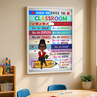 Colorful Teacher Sitting On Pencil Personalized Poster, Classroom Decoration, Back To School Gift For Teacher
