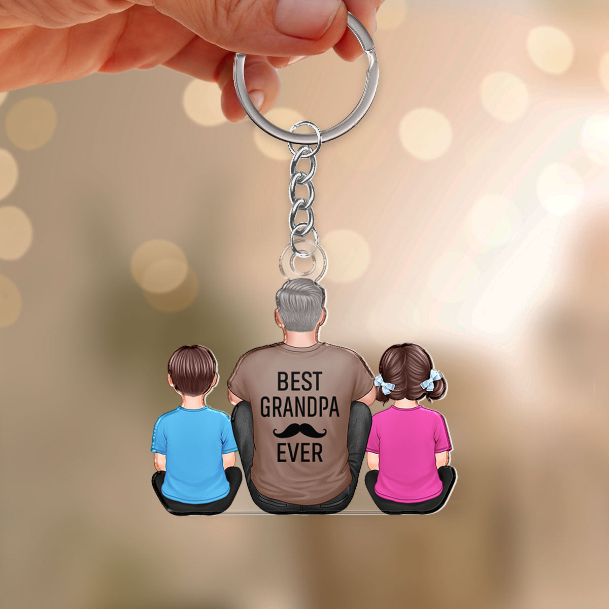 Best Papa Dad Grandpa Ever Sitting With Kids Personalized Acrylic Keychain, Father's Day Gift For Dad, Gift For Husband