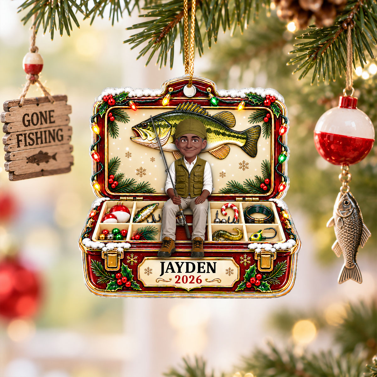 Trending Christmas Fishing - Personalized Acrylic Ornament - Gift For Dad, Husband, Grandpa, Fisherman