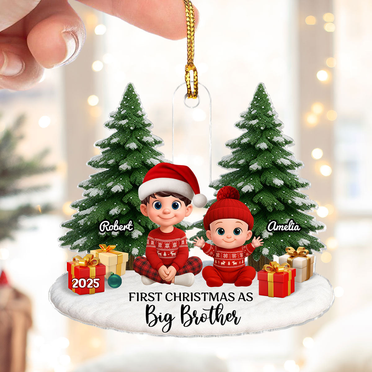 First Christmas With New Baby – Personalized Acrylic Ornament - Chritsmas Gift for Grandparent, Dad Mom, Big Sister, Big Brother