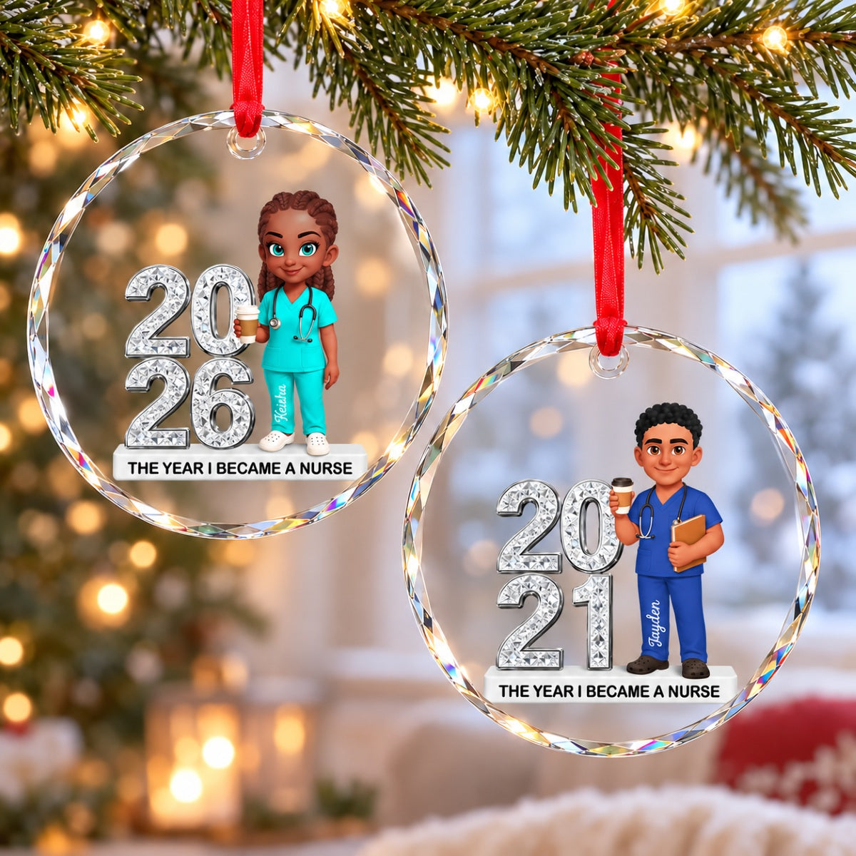 The Year I Became A Nurse - Personalized Glass Ornament - Christmas Gift, Graduation Gift For Nurse, Milestone Keepsake For Healthcare Workers