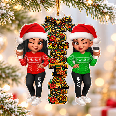 Tribal Patterned Besties Sisters Sistas Forever - Personalized Acrylic Ornament - Christmas Gift, Friendship Gift For Best Friends