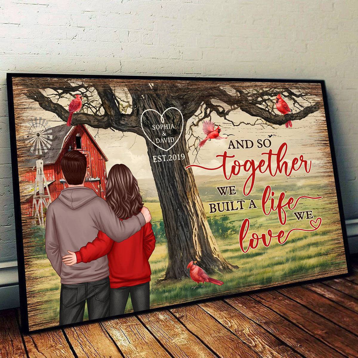 Personalized Couples Tree Large Farmhouse Poster Wall Art,  Gift, Anniversary Gift For Couples, For Him, For Her