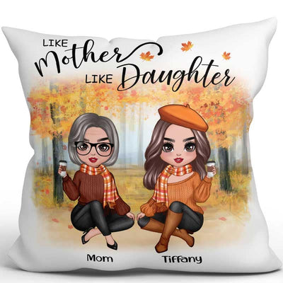 Fall Season Doll Like Mother Like Daughters Sitting Personalized Pillow (Insert Included)