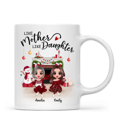 Doll Mother Daughter Sitting At Christmas Fireplace Personalized Mug