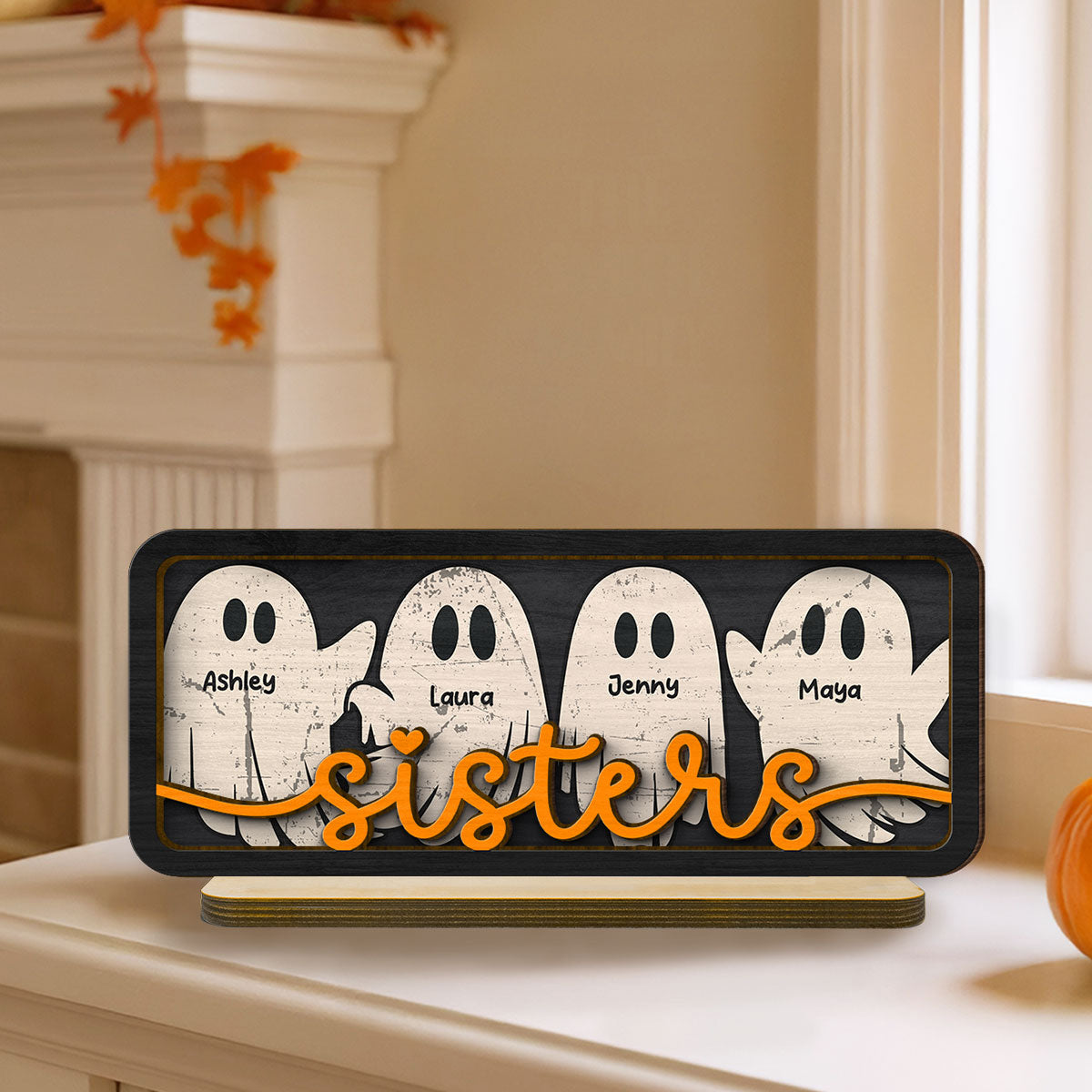 Besties Sister Best Friends Boo Crew Personalized 2-Layer Wooden Plaque, Halloween Gift