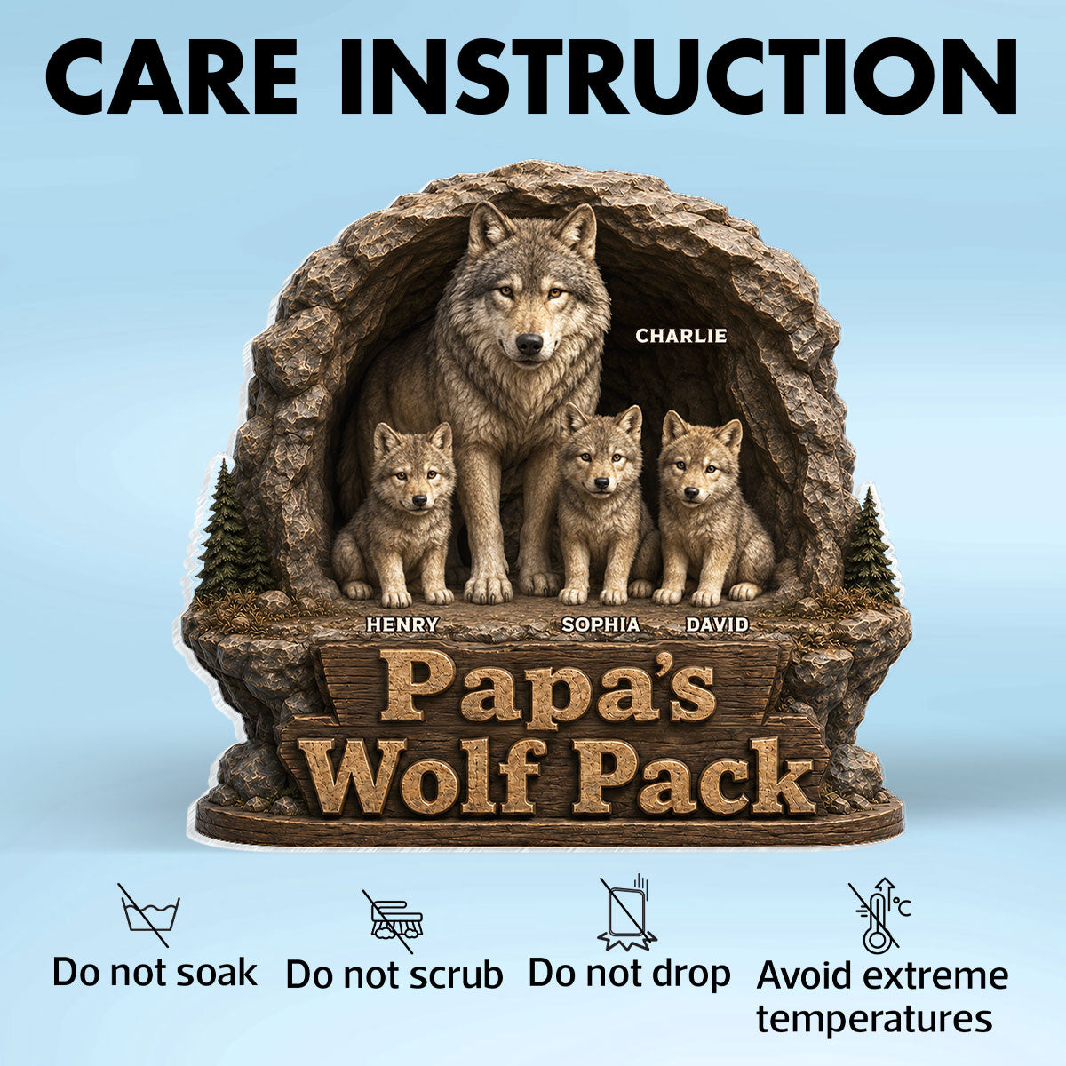 Dad Papa's Wolf Pack - Personalized Acrylic Block Plaque - Cool Father's Day Gift For Dad, Husband