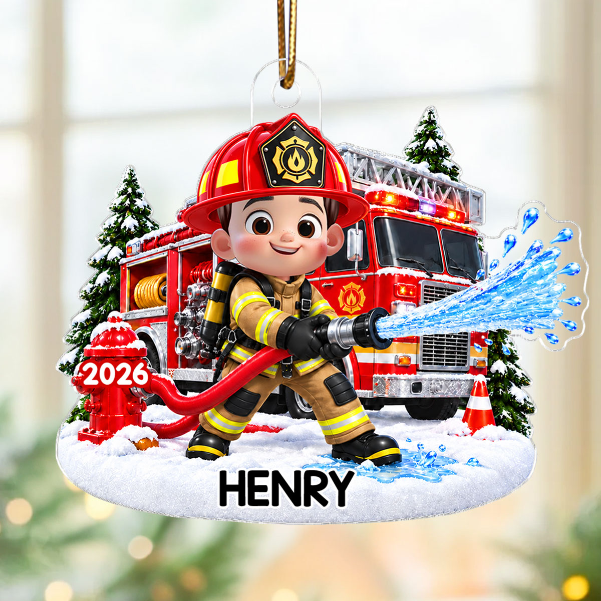 Trending Kid Firefighter - Personalized Acrylic Ornament - Gift For Boys, Girls, Grandkids