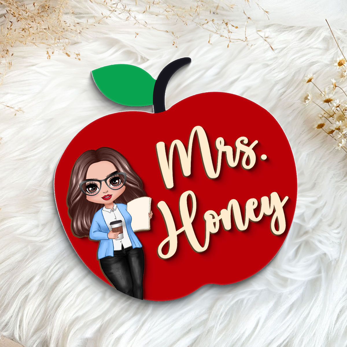 Teacher Apple Personalized 2-Layer Wooden Plaque, Gift For Teacher, Office Decor