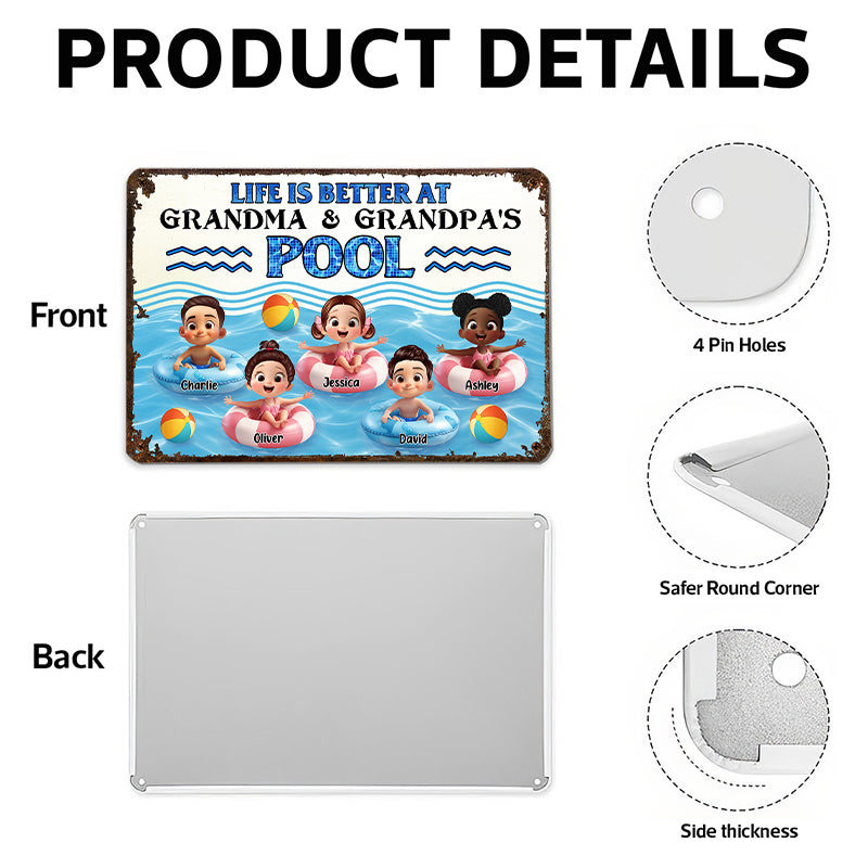 Life is Better at Grandma & Grandpa Pool - Personalized Metal Sign
