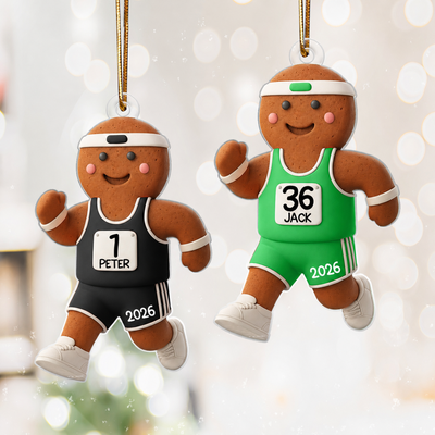 Runner Gingerbread Marathon - Personalized Acrylic Ornament - Unique Christmas Gift For Runners