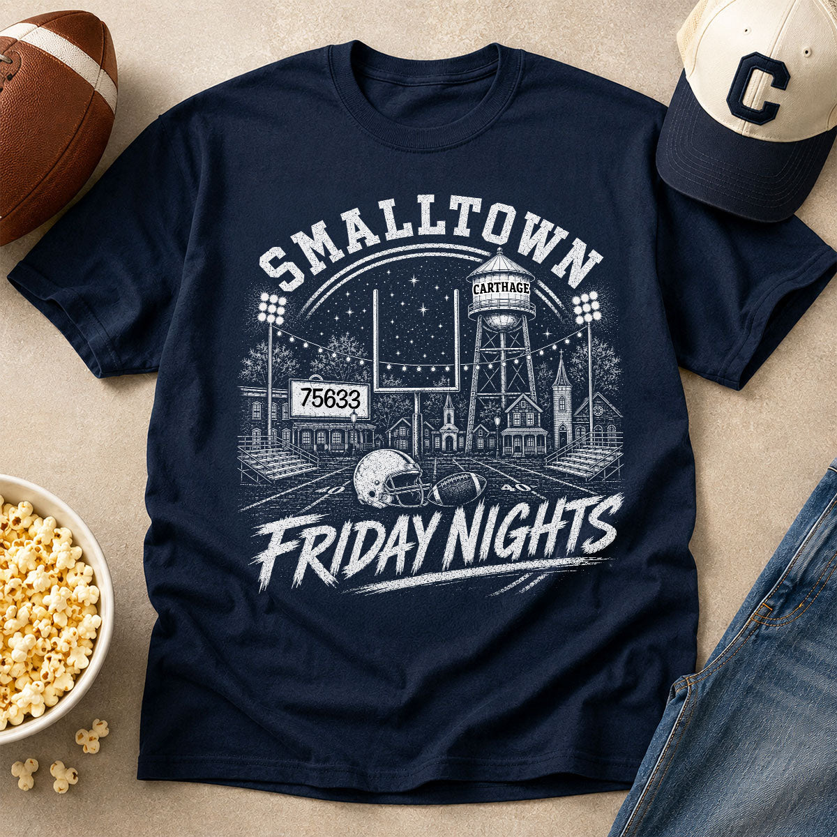 Custom Town Name & Zip Code Game Day Football - Personalized Shirt - Trendy Tee for Football Mom