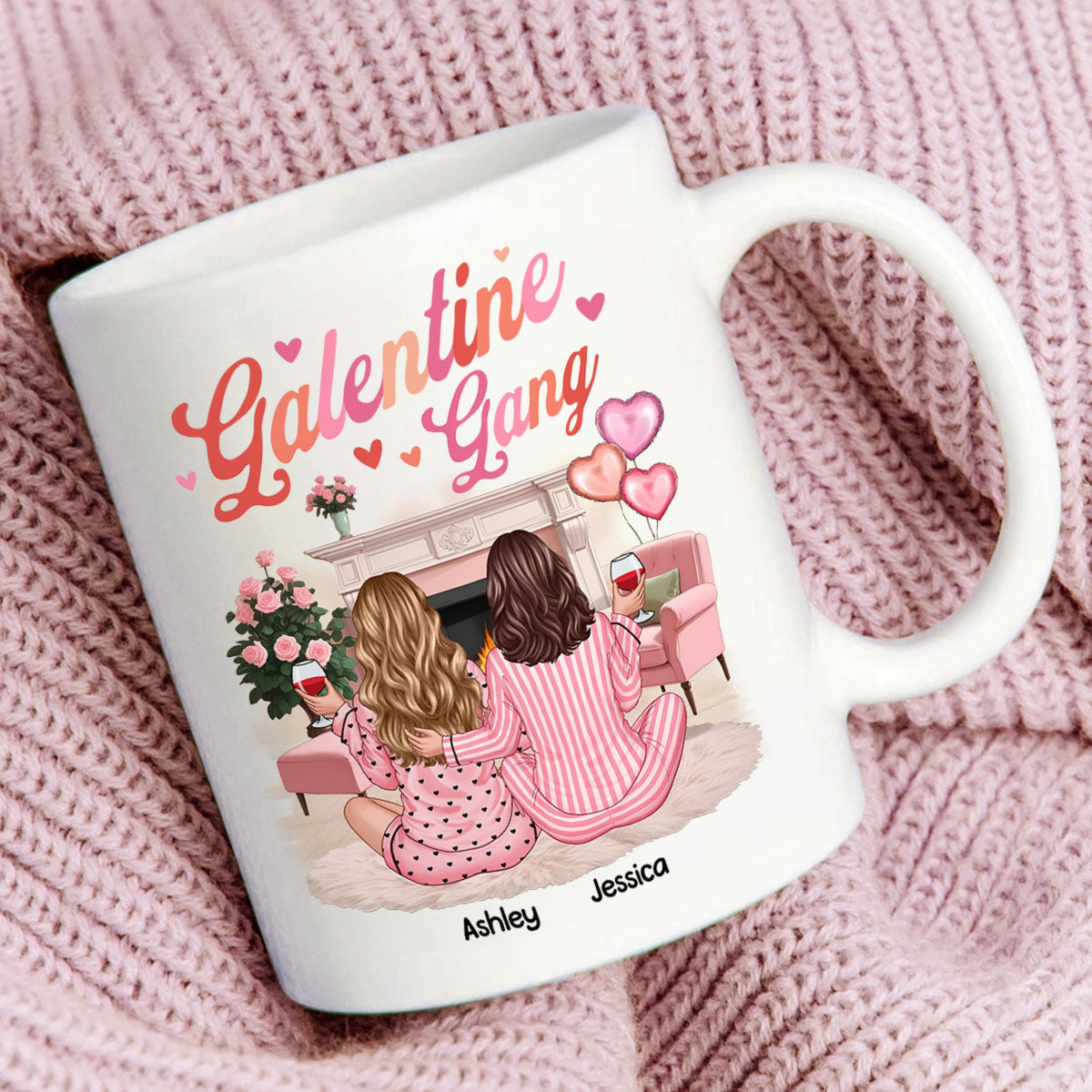Galentine Gang Pretty Besties Sisters In House Personalized Mug,  Mug, Social Club, Besties Gift