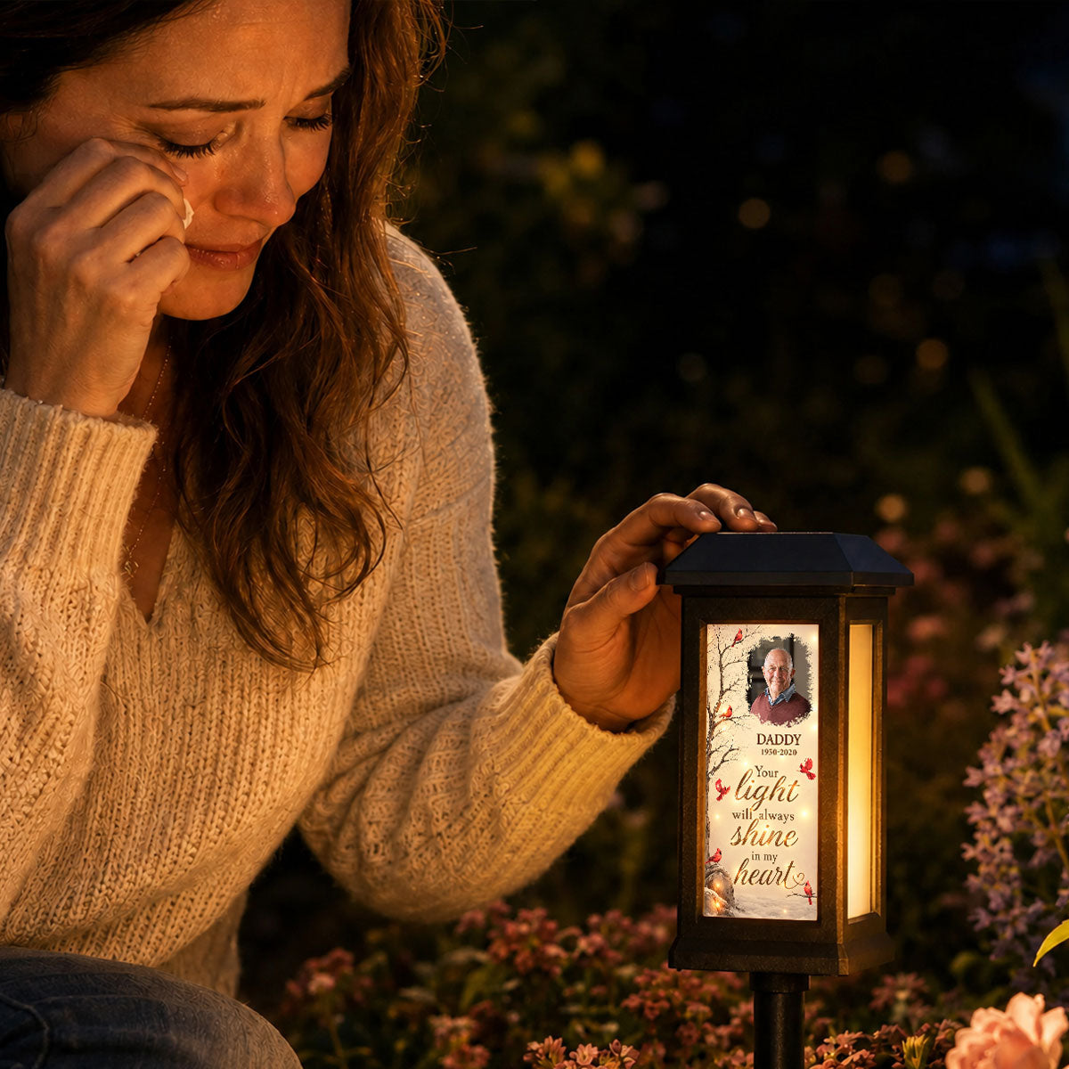 Your Light Will Always Shine in My Heart Cardinal Memorial - Personalized Solar Garden Light - Heartfelt Sympathy Gift for Loved Ones