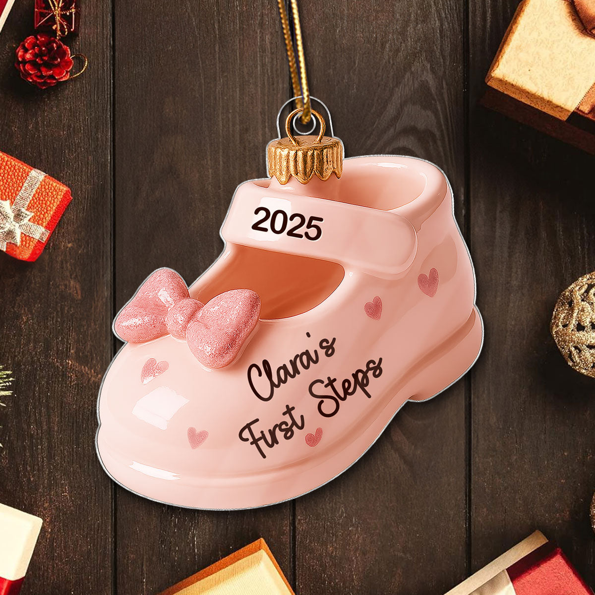 Cute Baby First Steps First Christmas Personalized Flat Acrylic Ornament