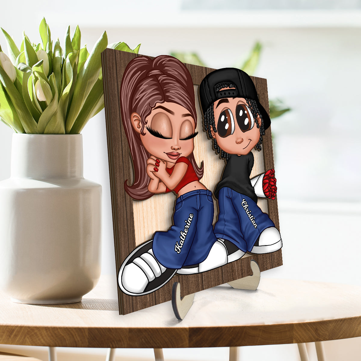 Y2K Couple Personalized 2-layer Wooden Plaque, Unique Valentine's Day Gift For Him, Gift For Her