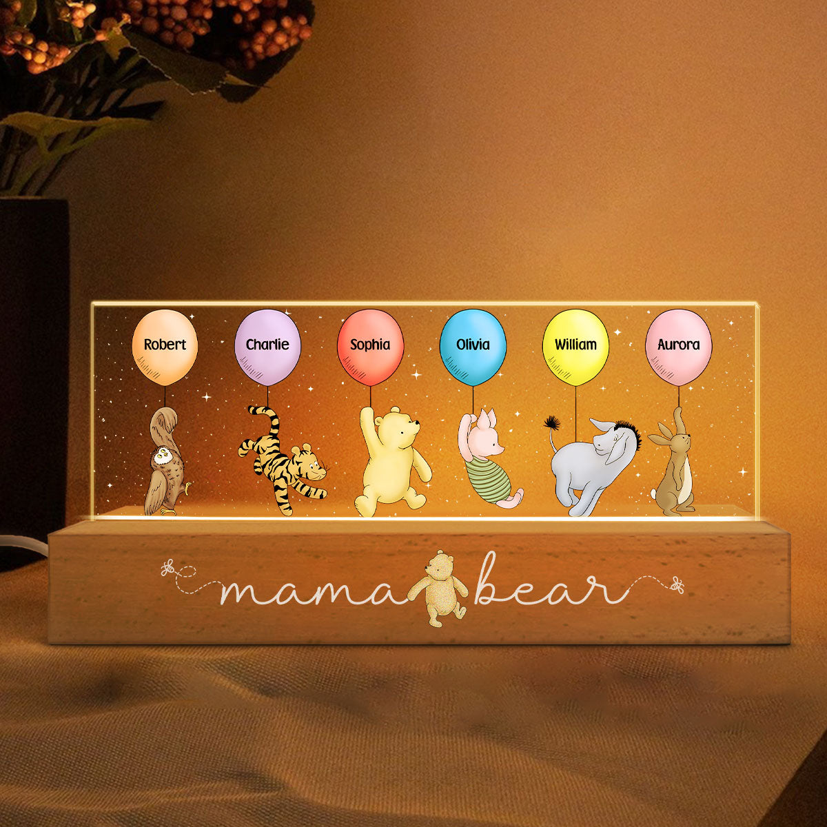 Grandma‘s Grandkids Cute Characters With Balloons Personalized Acrylic Block LED Night Light
