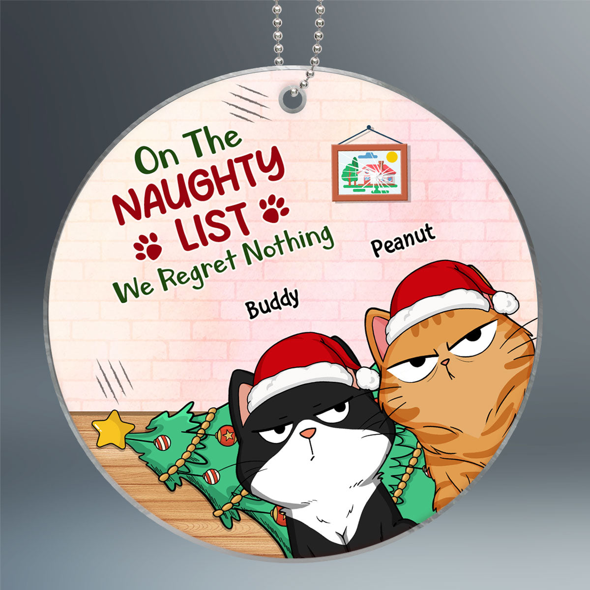 Funny Expression Cats On The Naughty List Personalized Acrylic Ornament