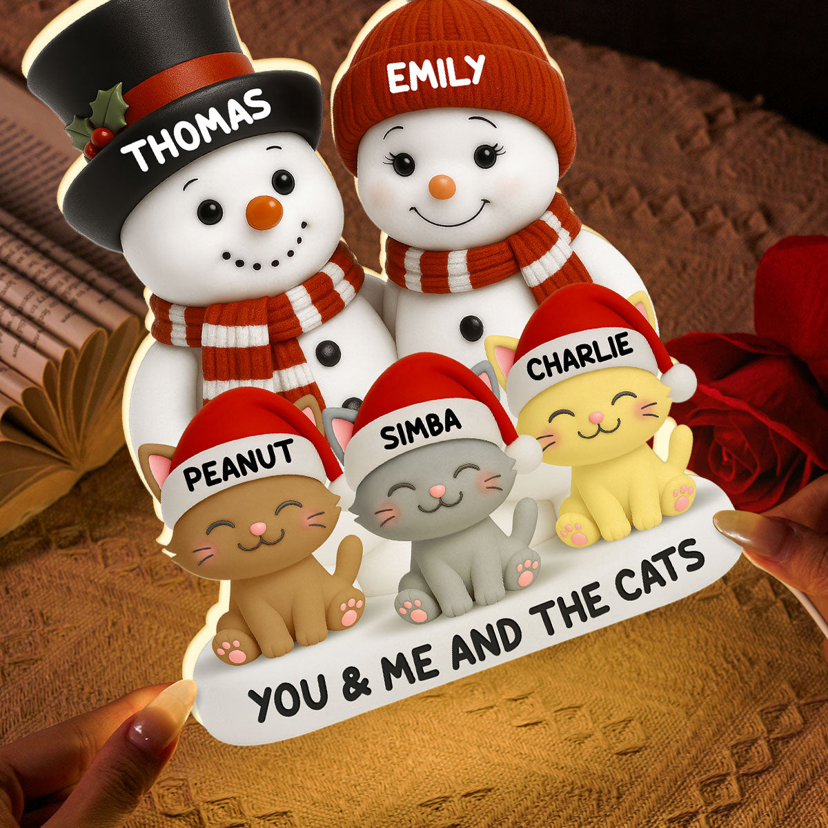 Christmas Snowman Couple You Me And The Dogs Cats- Personalized Light Box - Gift For Dog Cat Lovers