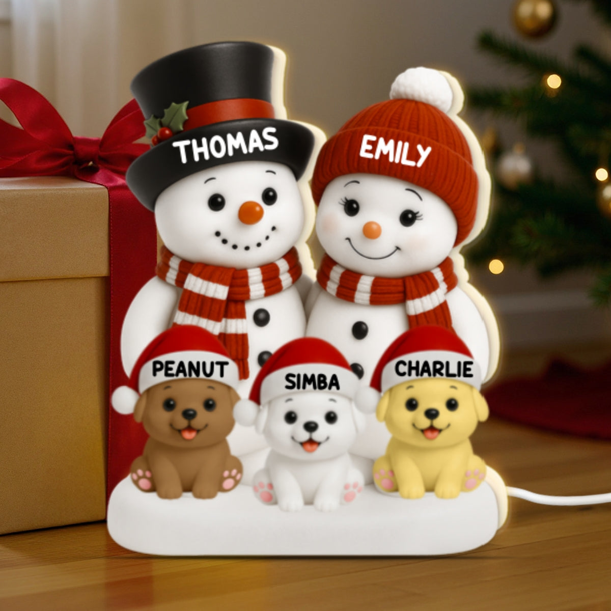 Christmas Snowman Couple You Me And The Dogs Cats- Personalized Light Box - Gift For Dog Cat Lovers