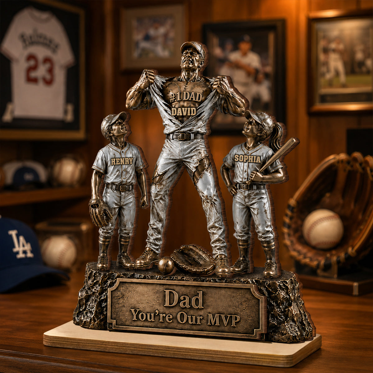 No 1 Dad Baseball Victory Trophy - Personalized 2-Layered Wooden Plaque - Father's Day Gift for Dad, Husband