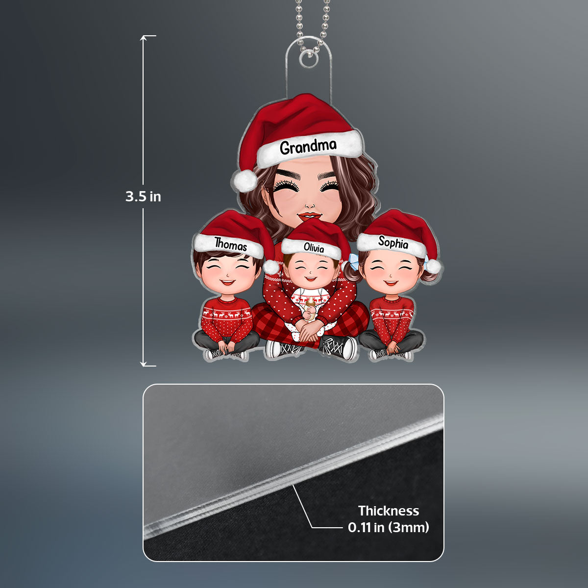 Grandma & Grandkids Sitting Crossed Legs Personalized Acrylic Ornament, Gift For Granddaughter Grandson