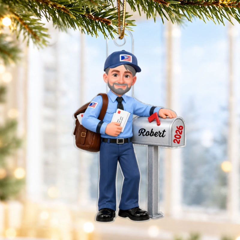 Mail Carrier Custom Name & Year - Personalized Acrylic Ornament - Mailman Gift, Christmas Gift for Mail Carrier, Postman & Retired Postal Worker.