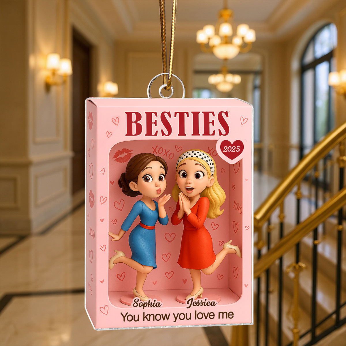 Besties XOXO Pretty Girls Toy Box Style - Personalized Acrylic Ornament - Christmas Gift For Best Friends