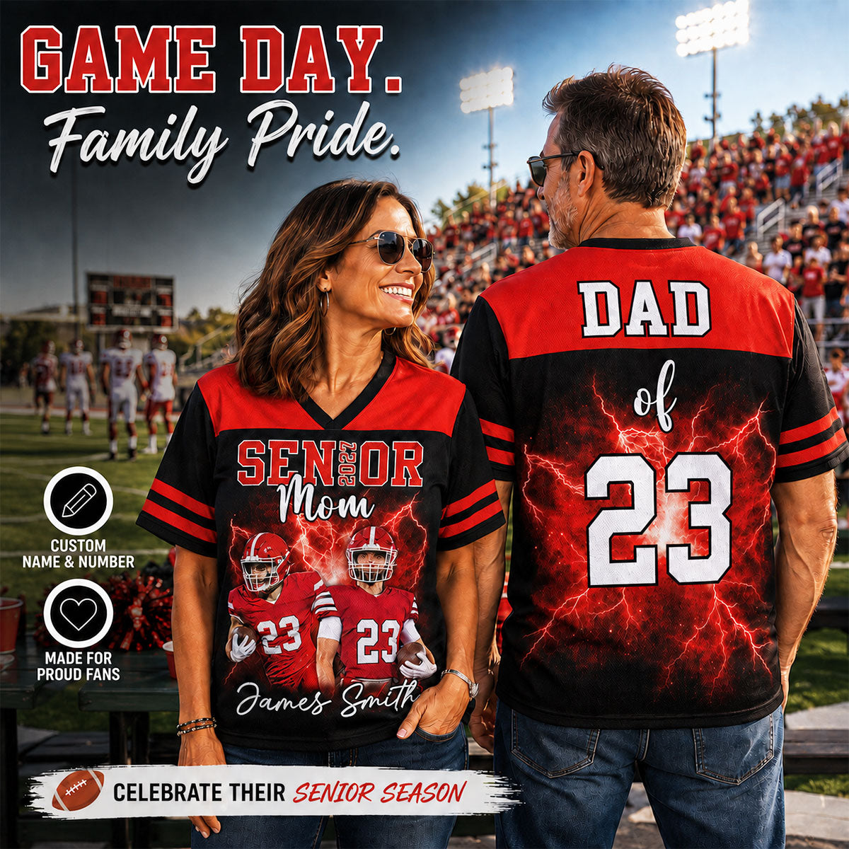 Proud Family Of Sport Senior - Personalized Football Jersey - Senior Night Shirt For Family, For Football Mom, Dad