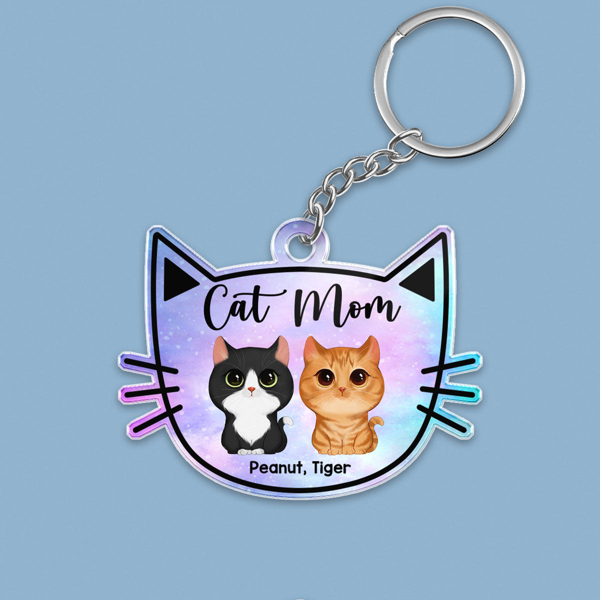 Galaxy Cat Mom Watercolor Cute Cats Cat Face Shape Personalized Acrylic Keychain