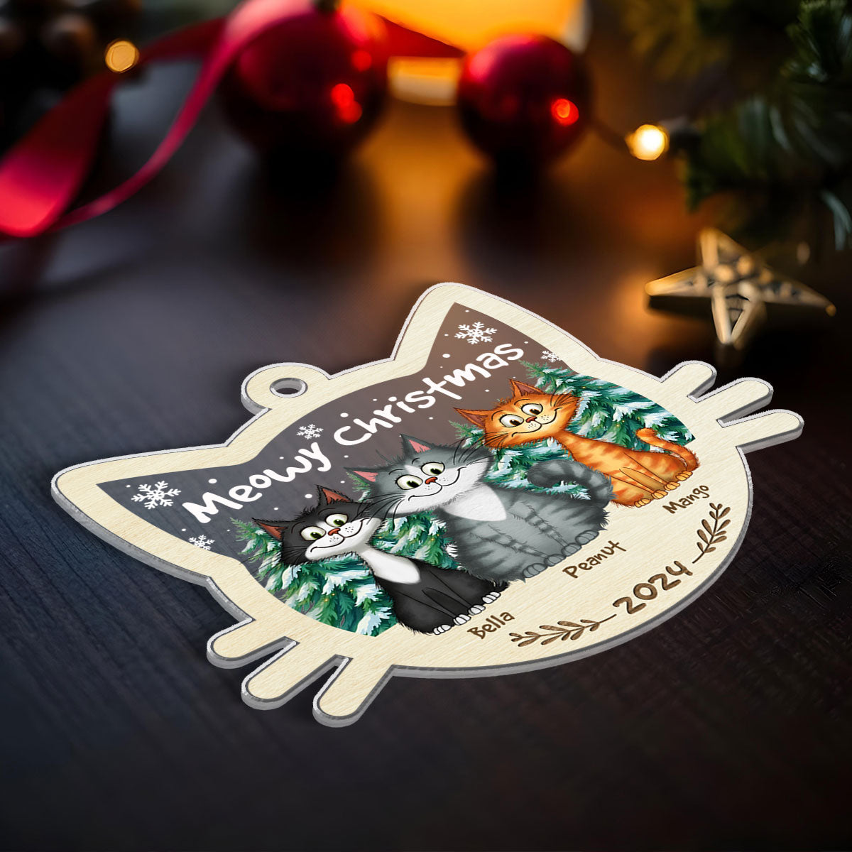 Funny Cat Personalized Christmas 2024 Acrylic Ornament, Custom Meowy Christmas Ornament, Christmas Gift For Cat Lover, Cat Mom Christmas Decor