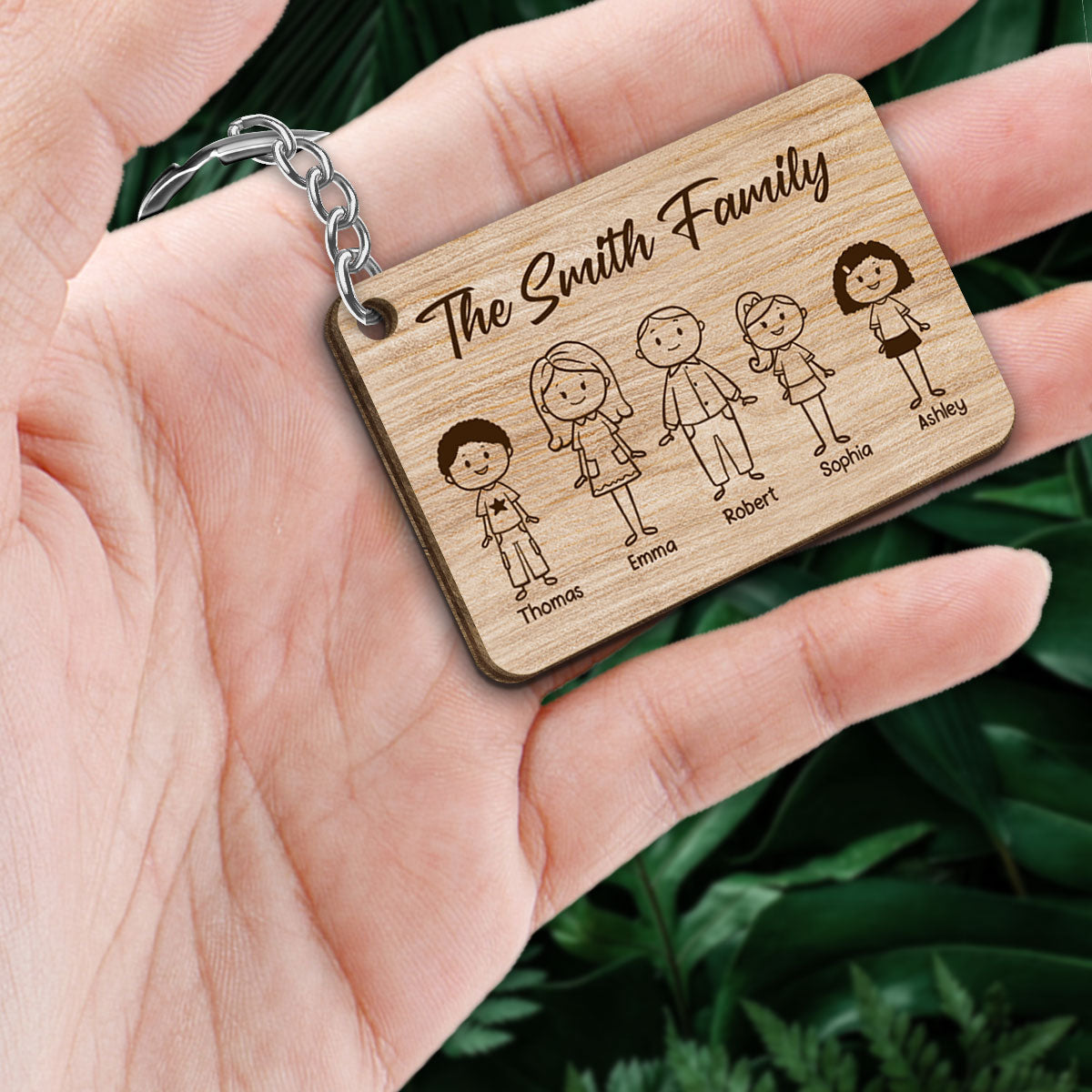 Stick Family Couple Kid Dog Cat Personalized Wooden Keychain