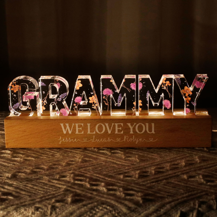 Custom Flower Printed LED Night Light, Birth Month Flower, Gift For Grandma, Gift For Mom, Gift For Mother's Day