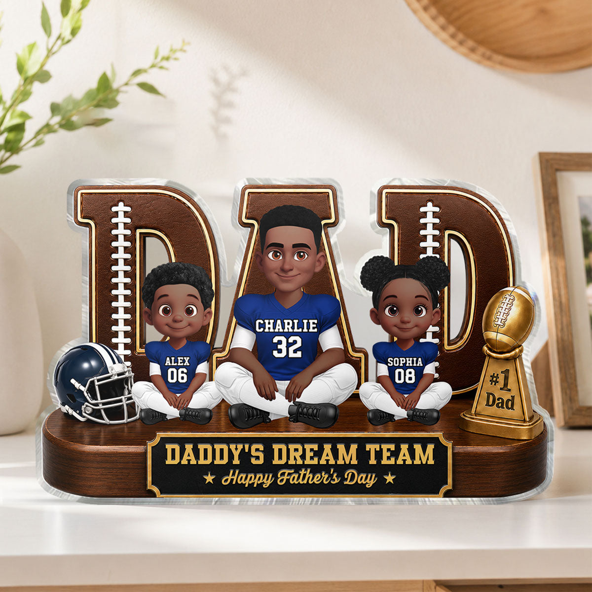 American Legend Football Family Daddy's Dream Team - Personalized Acrylic Block Plaque - Father's Day Gift For Dad, Husband