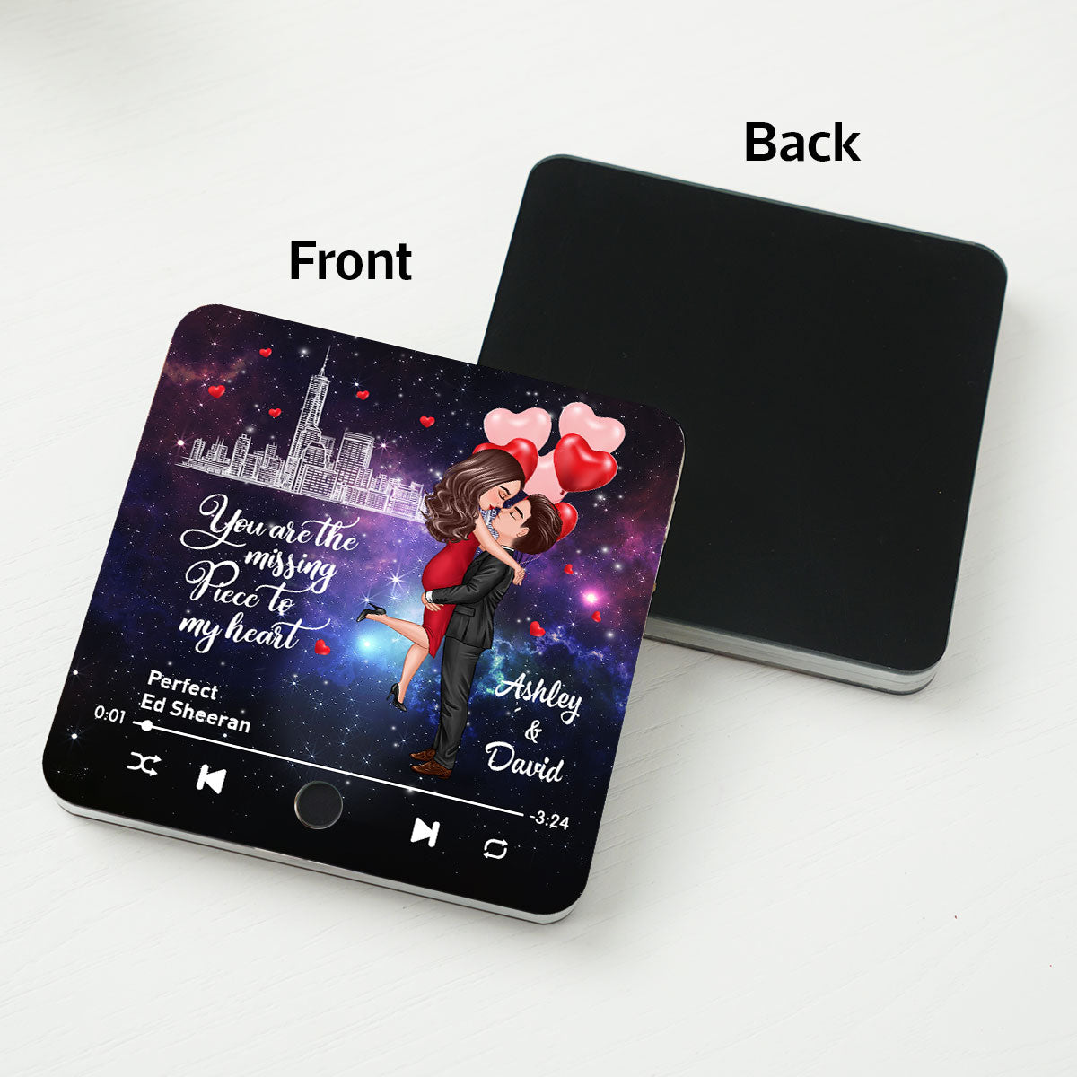 The Missing Piece To My Heart Couple Kissing Favorite Song Personalized Music Fridge Magnet,  Gift For Couple