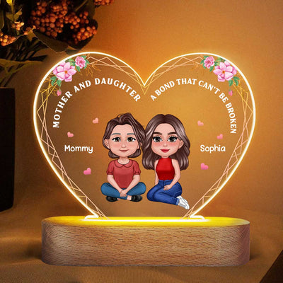 Pretty Doll Mother Daughters Flower Frame Personalized Acrylic Heart LED Night Light