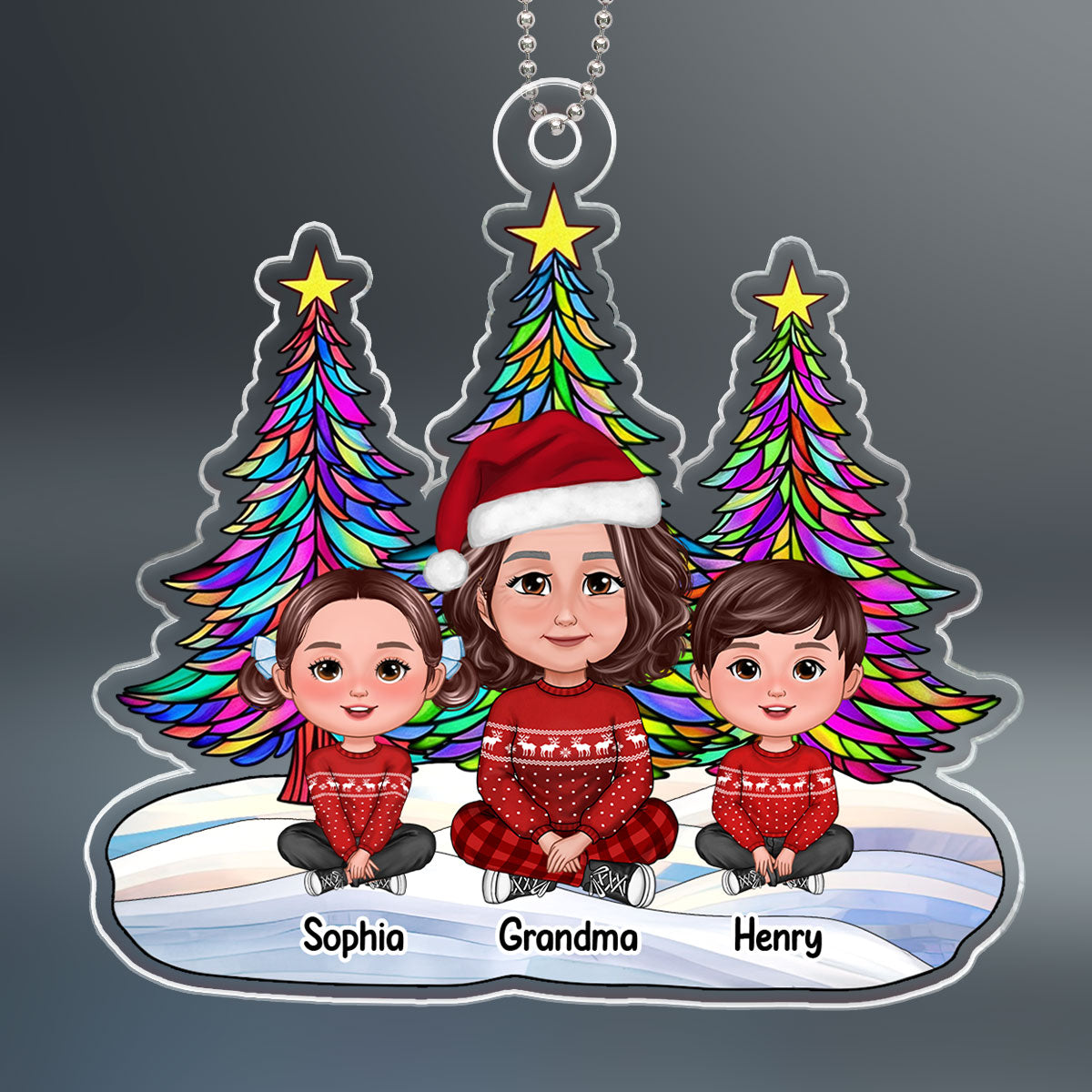 Grandma Grankids Crossed Legs Stained Glass Christmas Tree Personalized Acrylic Ornament