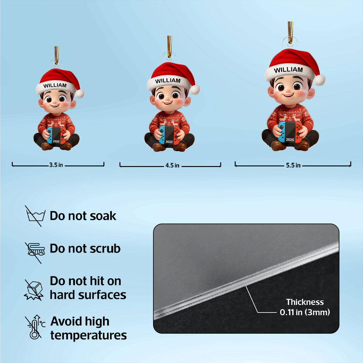 3D Effect Gaming Kid Christmas Personalized Acrylic Ornament