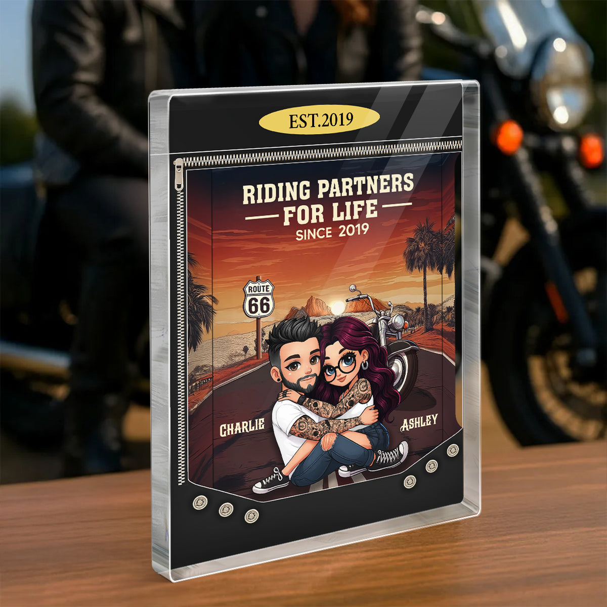 Biker Couples 3D Effect Toy Box Action Figure Personalized Acrylic Block