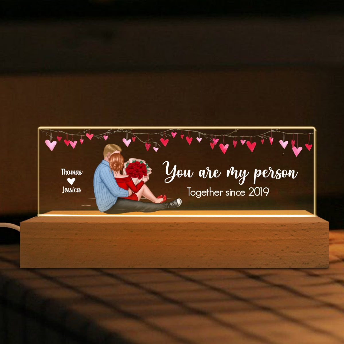 You Are My Person Couple Sitting Personalized Acrylic LED Night Light, Anniversary Just Because Gift For Her For Him