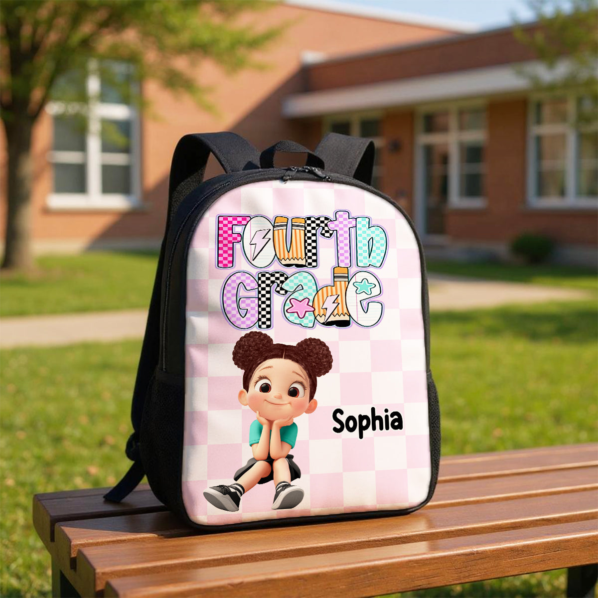 Retro Back to School Preppy Kindergarten Kid, First Day, Pre-K to Fourth Grade Personalized Backpack