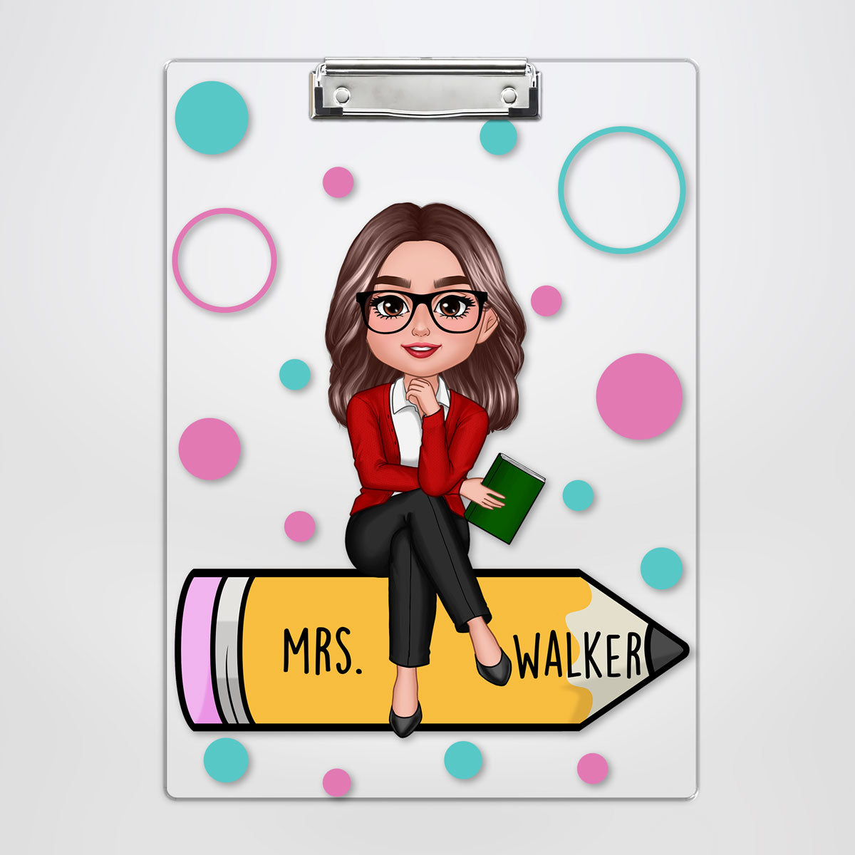 Teacher Sitting On Pencil Appreciation Gift Personalized Clipboard