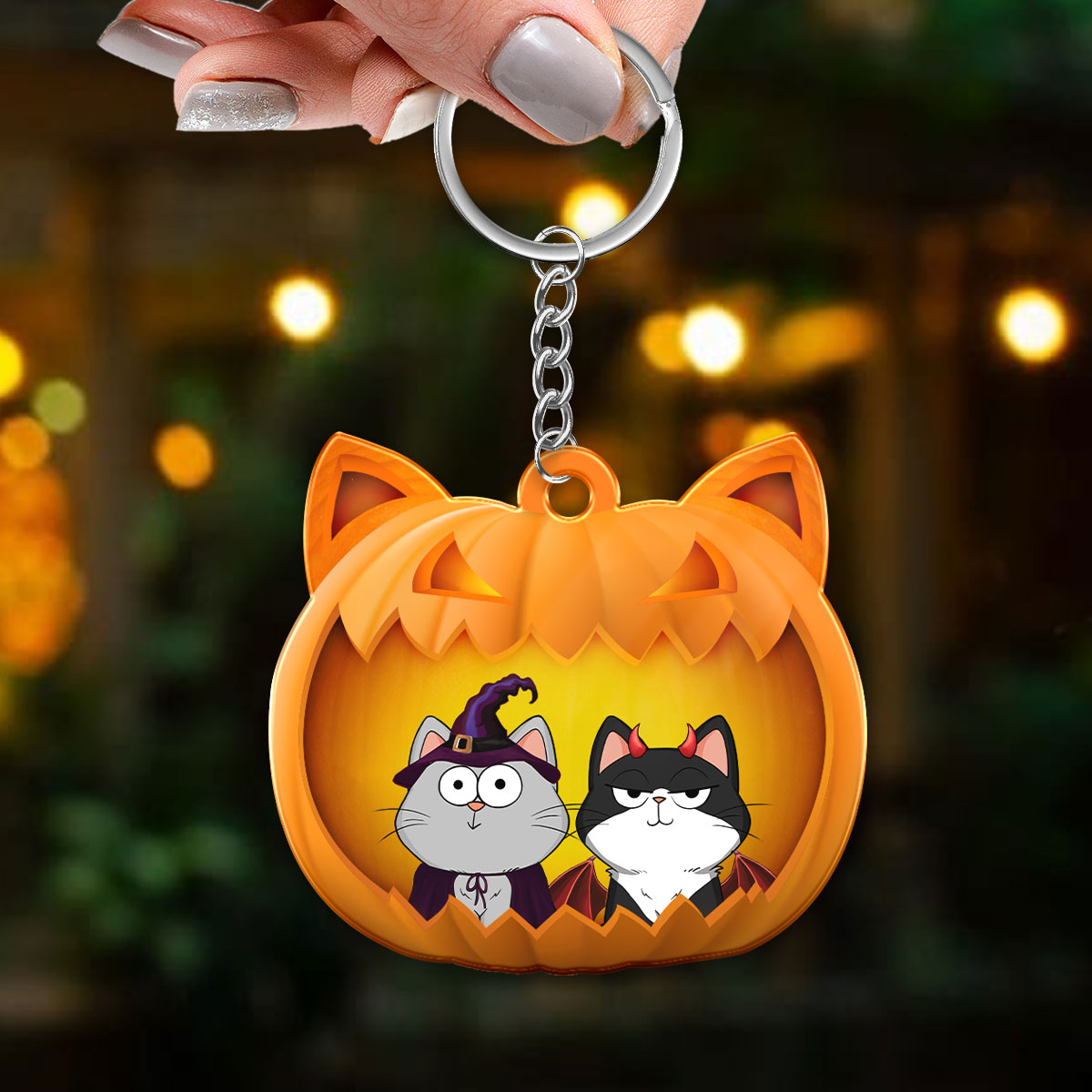 Halloween Cats In Cat Face Pumpkin Personalized Acrylic Keychain