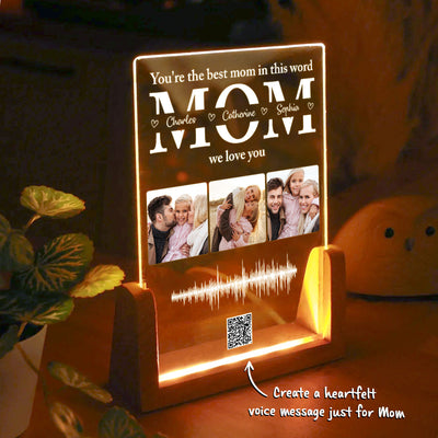 Personalized Photo LED Night Light, Voice Recording Sound Wave, Gift for Mom, Custom Your Heartfelt Voice Message for her