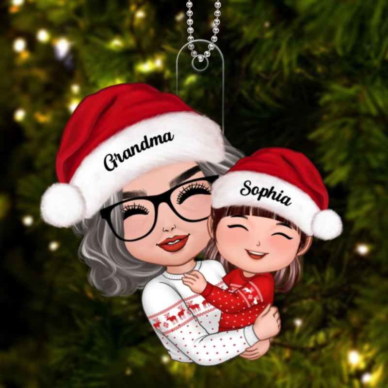 Doll Grandma Mom Hugging Kid Christmas Personalized Acrylic Ornament