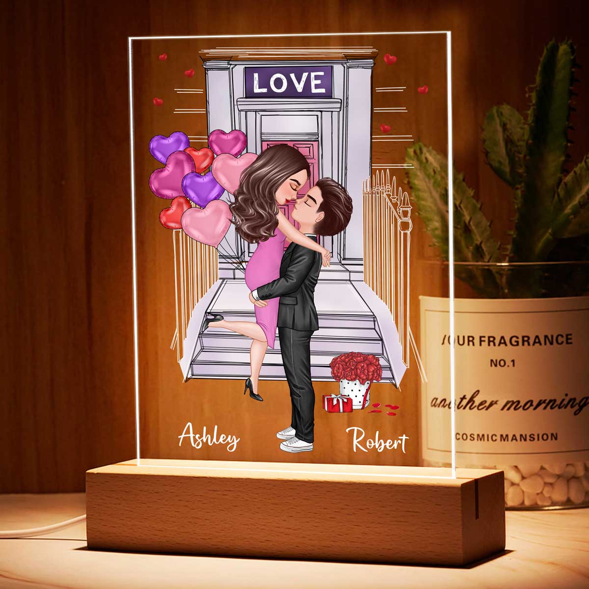 Doll Couple Kissing Front Porch Personalized Plaque LED Night Light