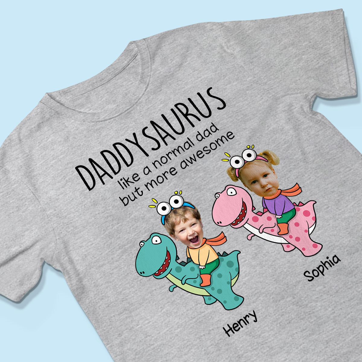 Daddysaurus Grandpasaurus Kid Face Photo Dinosaur Personalized Shirt
