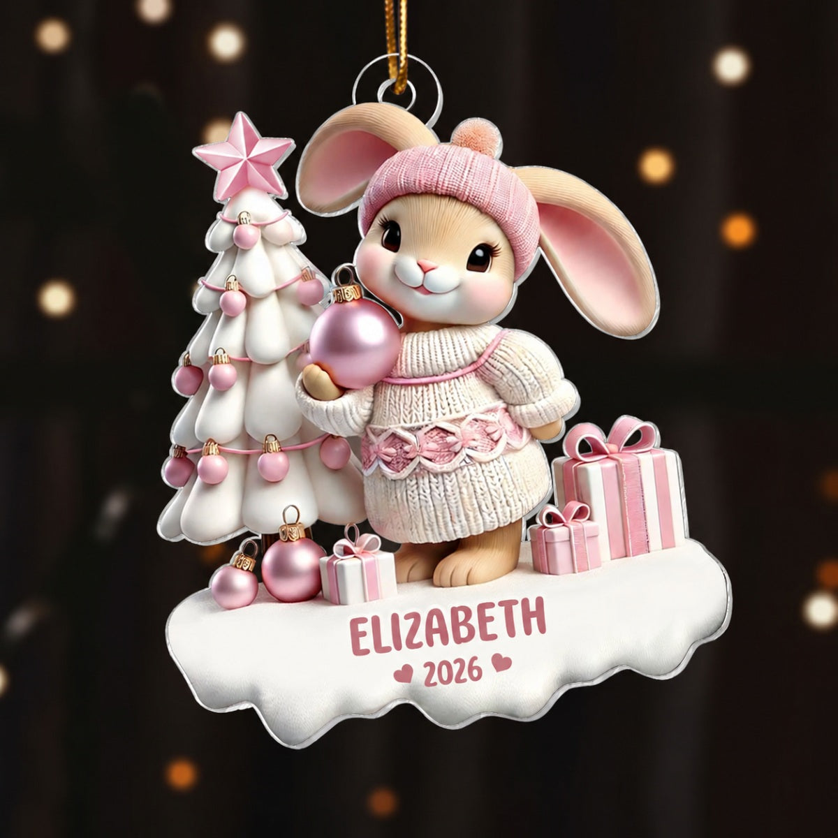 3D Effect Bunny Kid Girl Boy Christmas Personalized Acrylic Ornament, Christmas Gift For Son, Daughter, Grandson, Granddaughter, Children