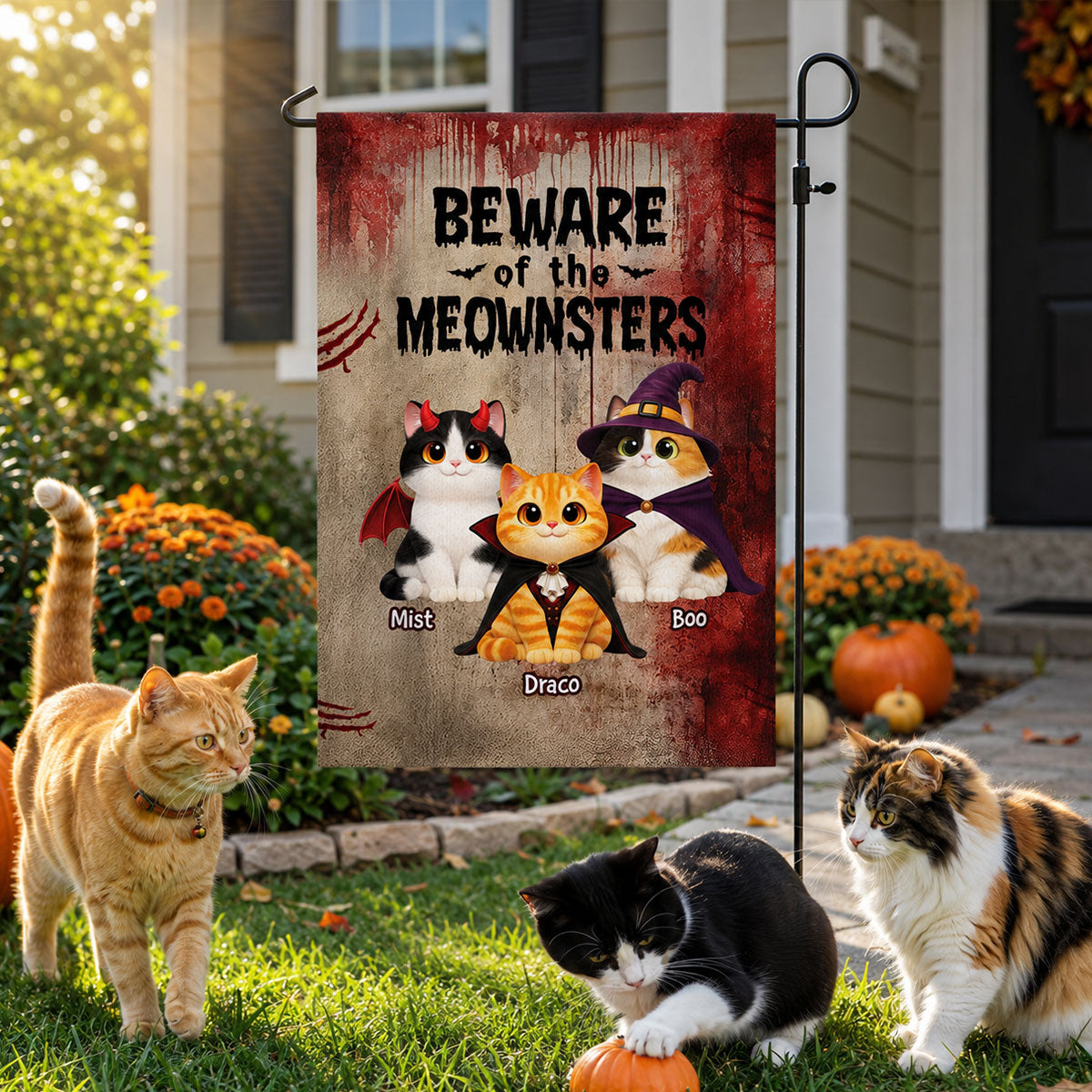 Halloween Horror Theme Beware Of Little Meownsters Cats - Personalized Garden Flag - Halloween Decor For Cat Lovers